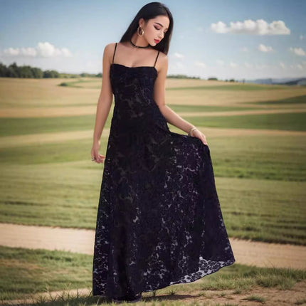 European and American Style 2023 Summer New Fashion Sexy Perspective Seaside Vacation Slim-fit Slip Dress Floral dress