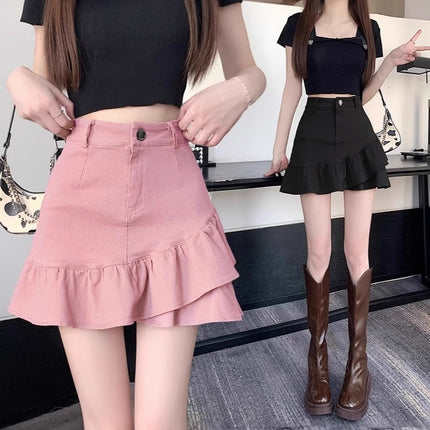 Summer Versatile 2024 A-Line Fishtail Short Denim Skirt New Ruffled High-Waisted Slimming Bodycon Women's Skirt