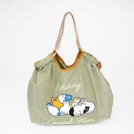 Japanese Style Cat Chai Dog Embroidered Eco-Friendly Cloth Bag Women's Large Capacity New Nylon Handbag Student's All-Match Shoulder Bag