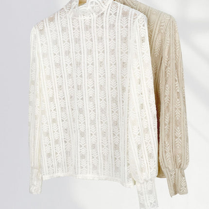 Women's full-body fleece-lined high collar brushed lace bottoming shirt autumn and winter long sleeve lace mesh top