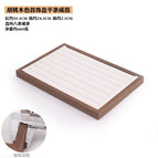 Black walnut grain jewelry plate and white leather flat ring (height 3cm)