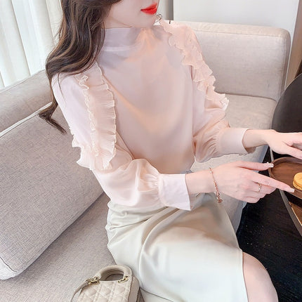 Early Spring 2025 New French Style Cold Design Sense Niche Wear Solid Color Collar Lace Chiffon Shirt