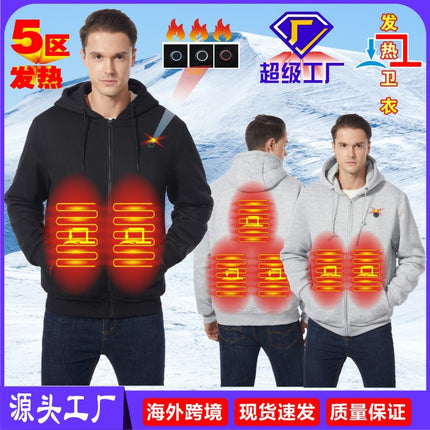 Cross-Border Popular Men's Hooded Heated Sweatshirt, Sports Sweatshirt, Electric Heating Jacket, Usb-Powered Smart Constant Temperature Heating Clothing