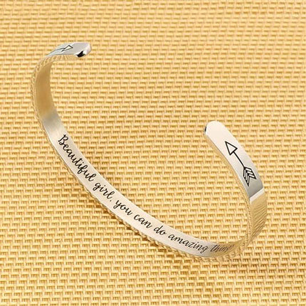 Foreign Trade Spot Bracelet Stainless Steel Inspirational Beauty Girl Arrow Open Bracelet Graduation Gift
