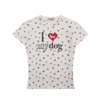 American Retro Shirt Women's Summer Hot Girl Short Hot Girl Dog Paw Short-Sleeved Women's Summer Top