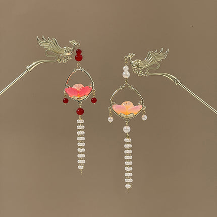 Antique Tassel Hairpin Luminous Lantern Hairpin Metal Phoenix Palace Fairy Style Headwear Daily All-match Hair Accessories for Women