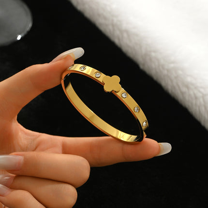 Titanium Steel Bracelet Does Not Fade, Diamond-Encrusted Real Gold Electroplated 18K Gold Stainless Steel Bracelet Douyin Cross-Border Same Style