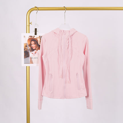 LULU in stock Hooded Jacket Running Yoga Jacket Sports Slim Zipper Cardigan Fitness Top Women