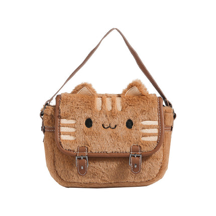 Cute Cat Plush Small Bag Shoulder Bag New Online Popular High Color Value Cartoon Plush Doll Handbag Women's Bag