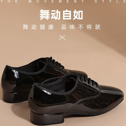 New men's leather stitching dedicated link top layer cowhide men's patent leather modern dance shoes square dance shoes