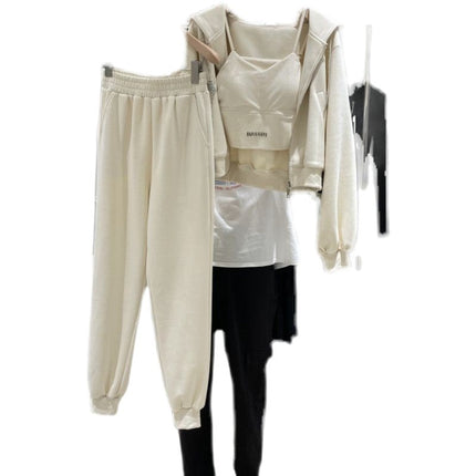 Autumn New Fashion Casual Sportswear Suit for Women, Long-Sleeved Hooded Jacket, Stylish Vest, Leggings Pants, Three-Piece Set