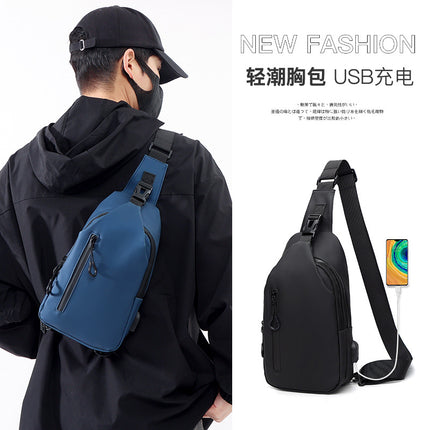 Cross-border New Chest Bag Men's High-end Messenger Bag Men's Water-repellent Shoulder Bag USB Charging Chest Bag