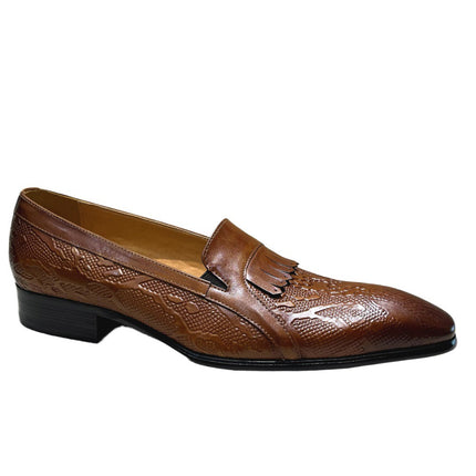 Shoes Men Original First-Layer Cowhide Men's Wedding Dress Shoes Elegant Tassel Slip-On Pointed Toe Loafers