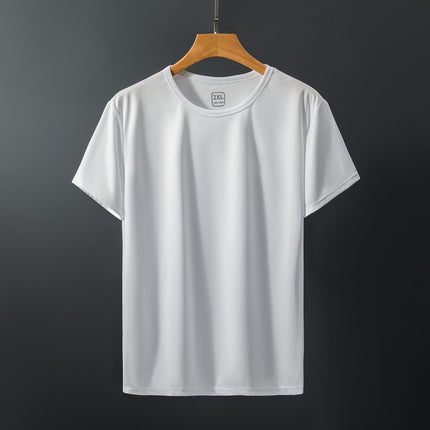 T-Shirt for Men 2022 New Style Plain Ice Silk Quick-Dry Short-Sleeve Elastic Mesh Round Neck Thin Slim Fit Inner Wear