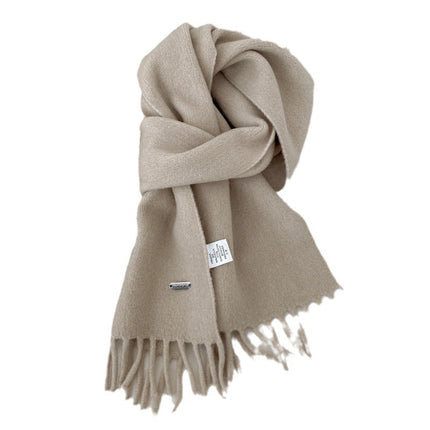 Winter Retro High-end All-match Solid Color Scarf Student Women's Thickened Warm Long Cyber Celebrity Scarf Fashion Tassel
