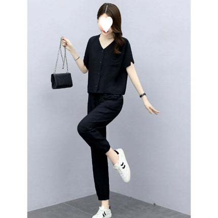 Sports Suit for Women Summer 2025 New Style Casual Fashion Fashionable Age-Reducing Lady Cotton and Linen Two-Piece Set
