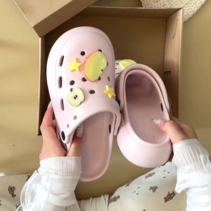 Women's Clogs 2026 Summer New Trendy Versatile Apple Star Thick-Soled Non-Slip Beach Half-Slippers for Women Summer