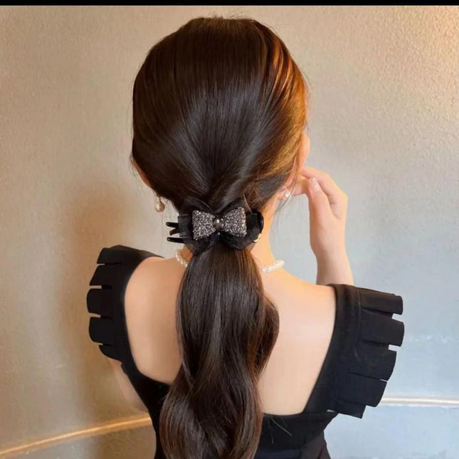 Light luxury high-grade bowknot ball head grip elegant rhinestone back head updo artifact high and low ponytail hair accessories