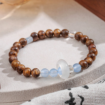 Popular Live-Stream Crystal Bracelets, Agarwood and Aquamarine Beaded Bracelets, Wooden Bead Bracelets for Leisure Play, Wholesale for Market Stalls