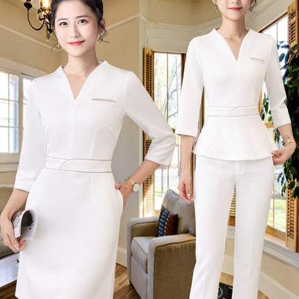 Spring and Summer Beauty Salon Technician Black and White High-Elastic Work Clothes Women's Fashionable Elegant Foot Massage Shop Mid-Sleeve Pants Suit