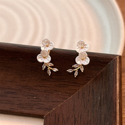 S925 Silver Needle Earrings Super Fairy Shell Camellia Earrings Accessible Luxury High-End Exquisite Flower Branches Sweet Earrings
