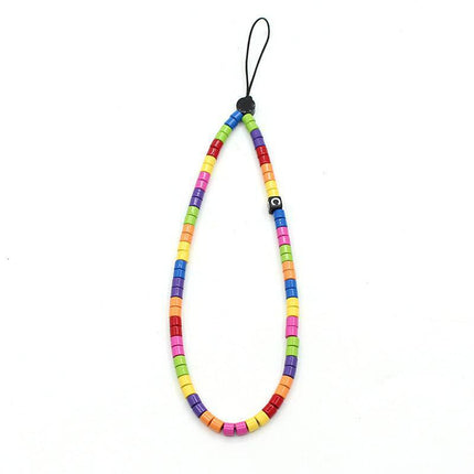 Online popular anti-lost mobile phone chain rainbow mobile phone chain same enamel beads DIY mobile phone lanyard factory direct sales