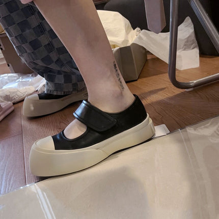 Sheepskin Version ~ Genuine Leather Velcro Thick-Soled Platform Shoes, Ugly and Cute White Shoes, Women's Mary Jane Casual Large-Toe Shoes