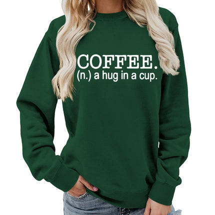 Coffee a hug printed round neck women's top vests foreign trade supply autumn and winter coat casual loose European size
