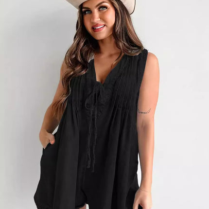 2025 European and American Cross-Border Summer New Products: Street Fashion Sleeveless Short-Sleeve Denim Jumpsuit 9025