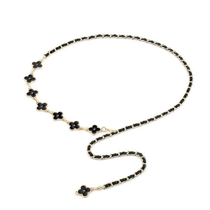 Fragrant Style Waist Chain Accessories Women's Summer Metal Four-leaf Clover Two-sided Available Splicing Chain All-match Thin Chain Belt Pants Chain
