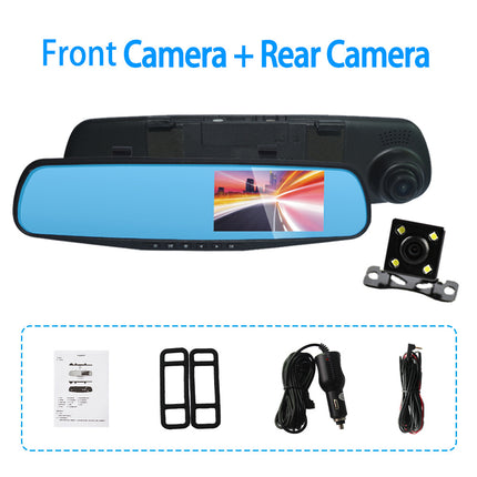 Hd 4.3inch Front and Rear Dual Recording Rearview Mirror Driving Recorder Wide Angle Dual Camera Dual Lens Wide Angle Hd