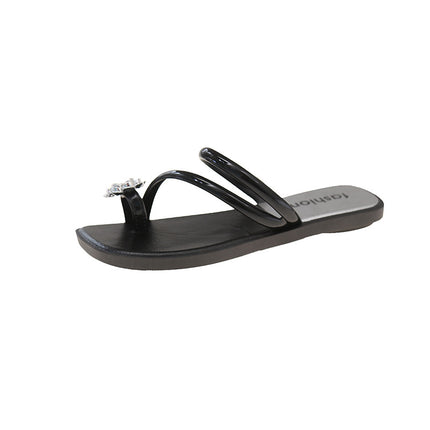 2025 New Arrival Fashionable High-Shaped Value Clip Toe Flower Rhinestone French Thick Heel Slippers Women's Outwear Summer Roman Sandals