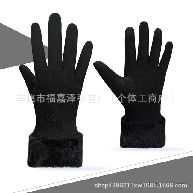 Cold-Proof Warm Gloves for Women in Autumn and Winter, German Velvet Fleece-Lined Outdoor Cycling Touch Screen Gloves, Korean Style Simple Woolen Gloves