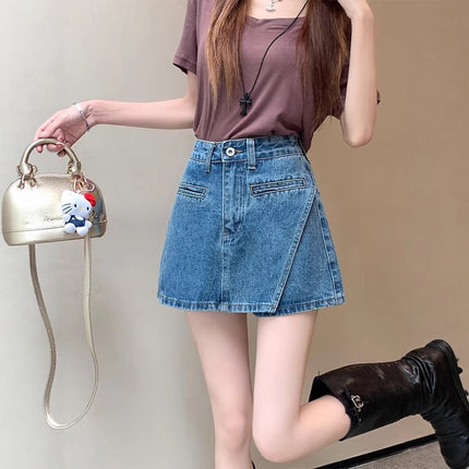 Plus Size Retro A-Line Jeans Women's Summer Pear-Shaped Figure Shorts Fat mm Slimming Look High Waist Hip Culottes