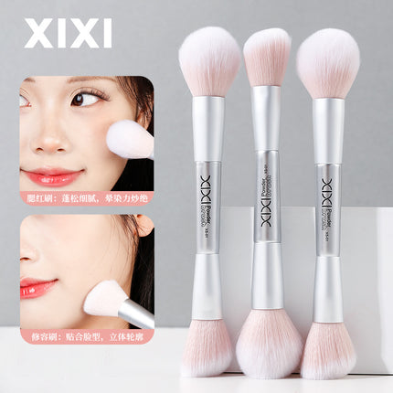 Xixi Light Feather Face Double Head Makeup Brush Easy Makeup Long Rod Flat Head Makeup Brush Novice Student Beauty Makeup Tool