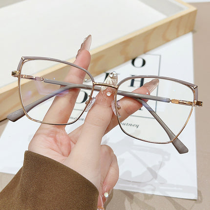 New Square Frame Metal Anti-Blue Light Flat Mirror Glasses Frame for Men, Korean Style Fashionable Students, Compact and Can Be Equipped with Degrees