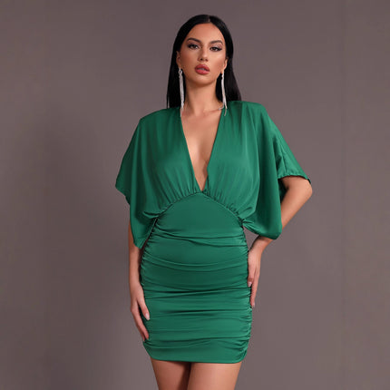 Clearance Price: Green Fashionable Two-Way Mini Dress, European and American Style Sexy Women's Summer New Slim-Fit Dress