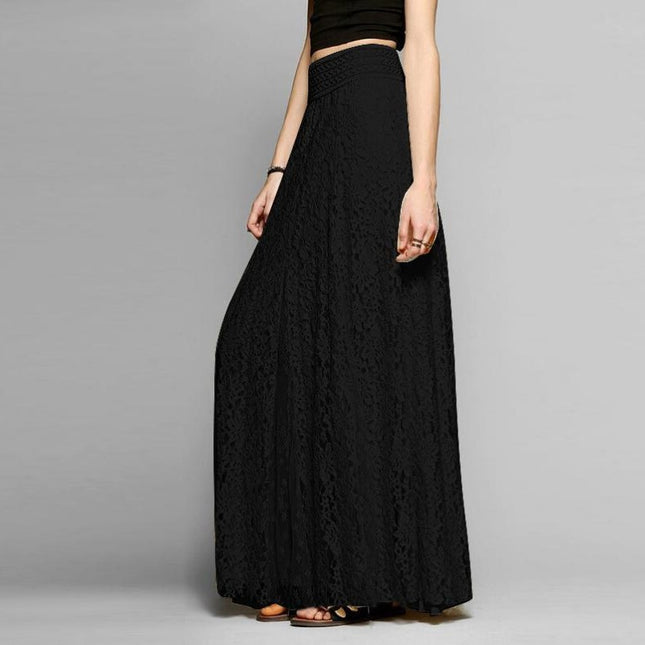 New Style High-Waisted Slimming Hollow Lace Skirt Long Floor-Length Lace Pleated Skirt