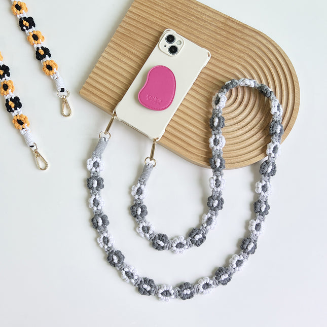Bohemian Handmade Woven Daisy Flower Crossbody Handbag with Mobile Phone Chain Lanyard Keychain