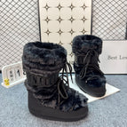 All black furry mid tube / 38