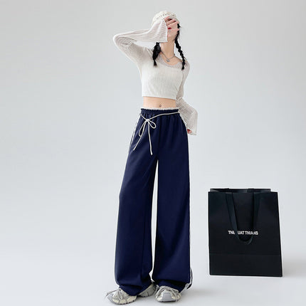Mynk1862 Lace Casual Pants Women's 2025 Autum New Style High-Waisted Slim Straight Floor-Length Pants
