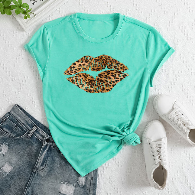 2025 Export Women's Independent Station Tem Clothing Cross-Border E-Commerce Ebay Amazon Lip Print Polyester T-Shirt