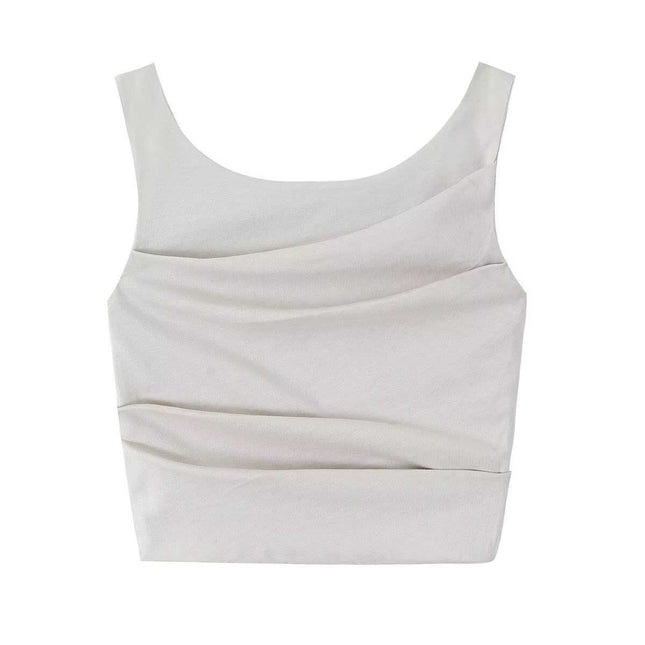 Side Strap Top Women's Cross-border Base Vest New European and American Spice Girls Summer Pleated Slim-fit Design Short