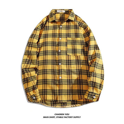 Letter printed plaid shirt men's spring and summer fast hand online celebrity same slim-fit long sleeve shirt thin coat fashion
