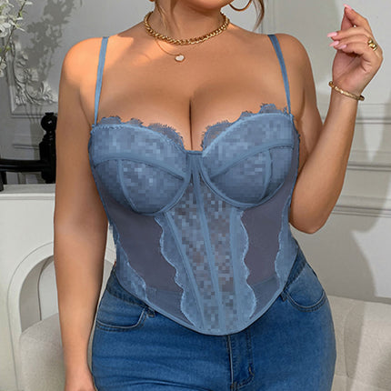 Plus Size mm Pure Desire Sexy Body Shaping New Lace Embroidery Fishbone Sexy Tube Top Suspender Cut Out Backless Bra