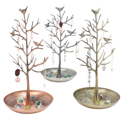 Bird Tree Earring Stand Jewelry Display Stand Alloy Tree-Shaped Acacia Tree Jewelry Stand Ornament