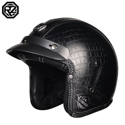 3C Certification Retro Prince Cruise Motorcycle 3/4 Helmet Half Helmet Scoop Helmet Leather Helmet Safety Four Seasons