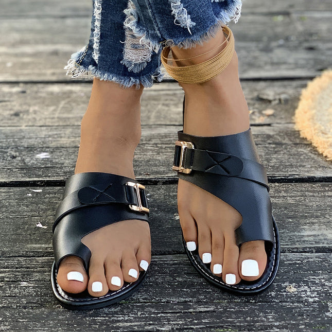 Cross-Border Export Large Size Flat Toe Slippers for Women 2025 Summer Flat Outer Sandals for Women