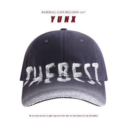 American Retro Washed Letter Large Head Circumference Baseball Cap for Women, Face-Slimming Versatile Fashion Simple Duckbill Cap for Men Casual