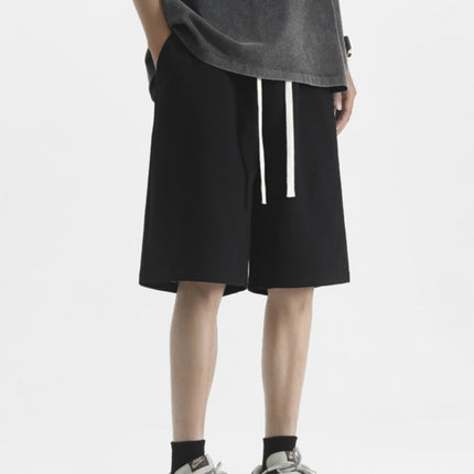 American Casual Shorts for Men, Summer Loose Straight Five-Point Sports Pants, Solid Color Versatile Basic Trendy Style